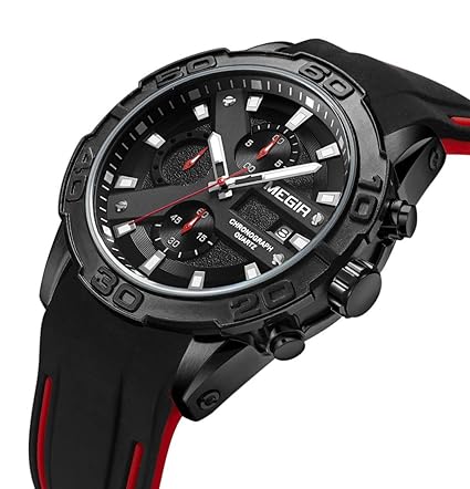 MEGIR Quartz Movement Chronograph Silicone Band Army Military Mens Watch