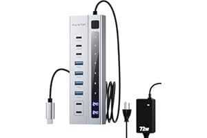 Powered USB C Hub, PULWTOP USB Hub Powered Support 10Gbps Data PD 45W Charging(Not Support Video) 3ft, 3 USB-C 10Gbps Ports, 4 USB 3.0 5Gbps Ports with 75W Adapter for iMac, MacBook Pro/Air, iPad
