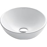 KRAUS Elavo Round Vessel White Porcelain Ceramic Bathroom Sink, 14 inch KCV-341