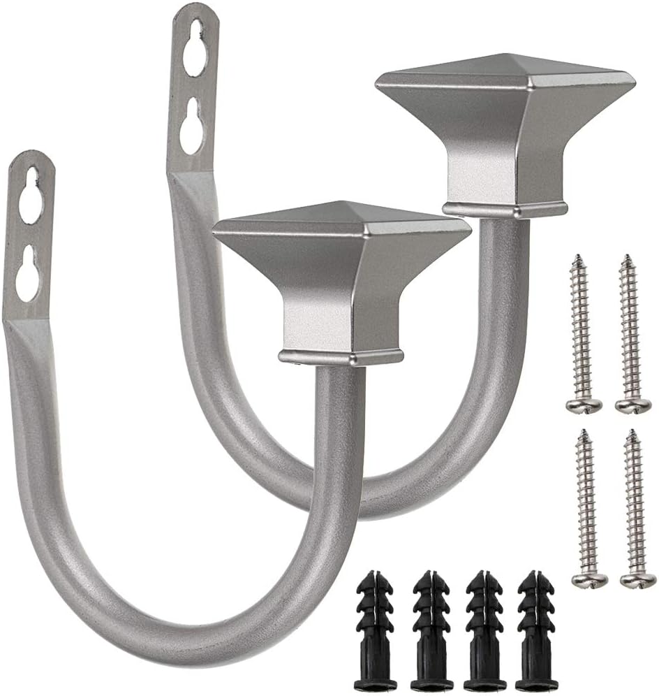 Sumnacon Set of 2 Square Metal Decorative Curtain Holdbacks, Wall Mounted Window Drapery Tiebacks for Bedroom, Livingroom, Office Come with Screws, Silver