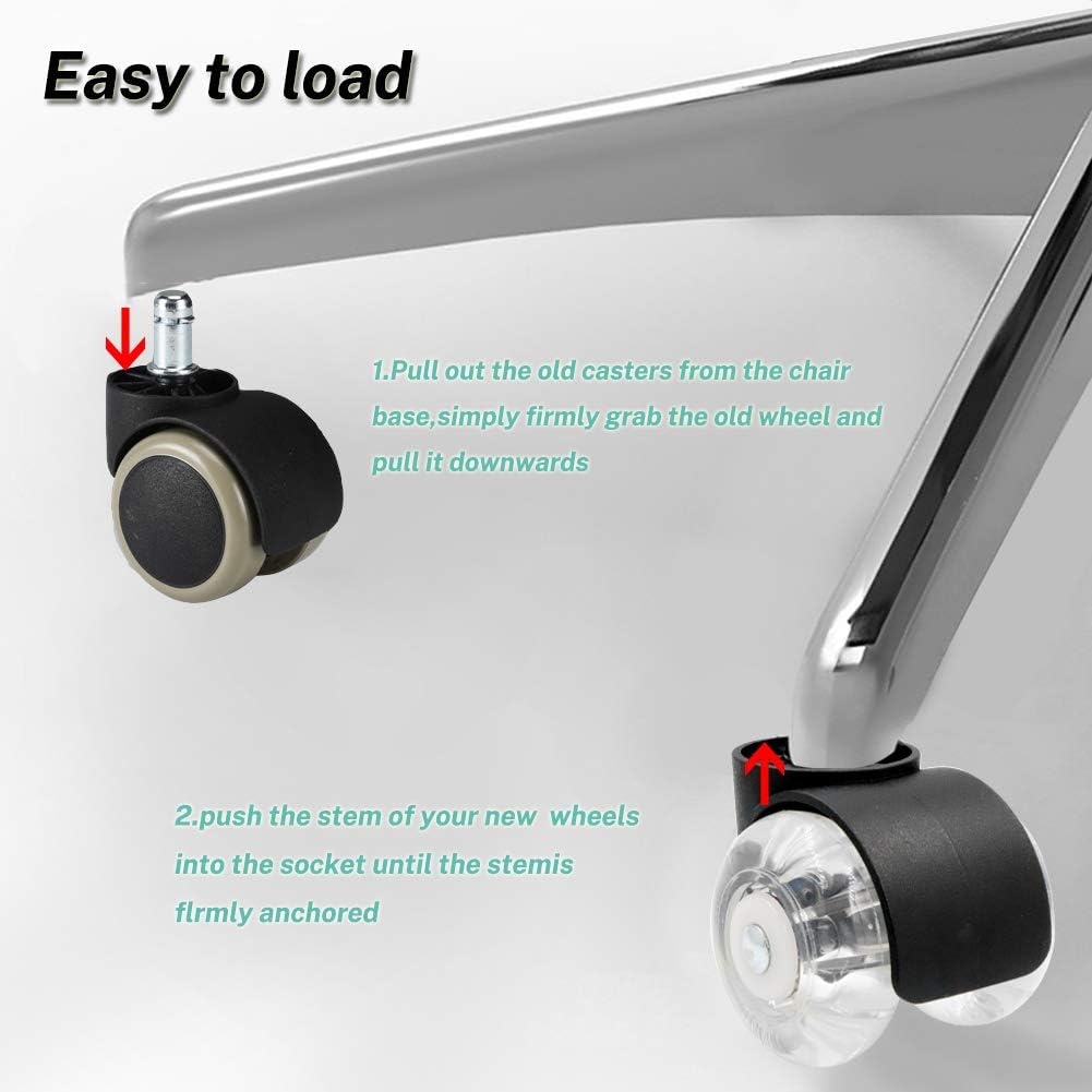 Office Chair Caster Wheels, 2 inch Double Wheel Transparent casters, Newly Revolutionary Ball Bearing Design, Soft Rubber Caster Heavy Duty Safe Protection for All Floors Set of 5 : Office Products