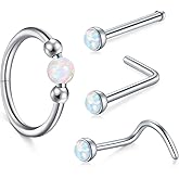 TOKRING 18G Clicker Nose Rings for Women 20G Opal Nose Studs Stainless Steel Hypoallergenic Septum Nostril Piercing Jewelry 4PCS