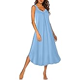Ekouaer Sleeveless Nightgowns for Women Long Night Gown Pleated Full Length Sleepwear Tank Sleep Dress Slit Dress S-2XL