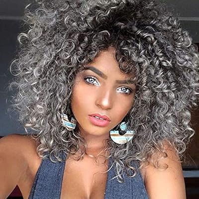 12 Inches Grey Afro Kinky Curly Fully Natural Wigs Two Tone Dark