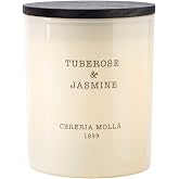 Cereria Molla Tuberose &amp; Jasmine Scented Candle, 8 oz, Handmade Soy Wax with Cotton Wick, Hand-Painted Glass Jar