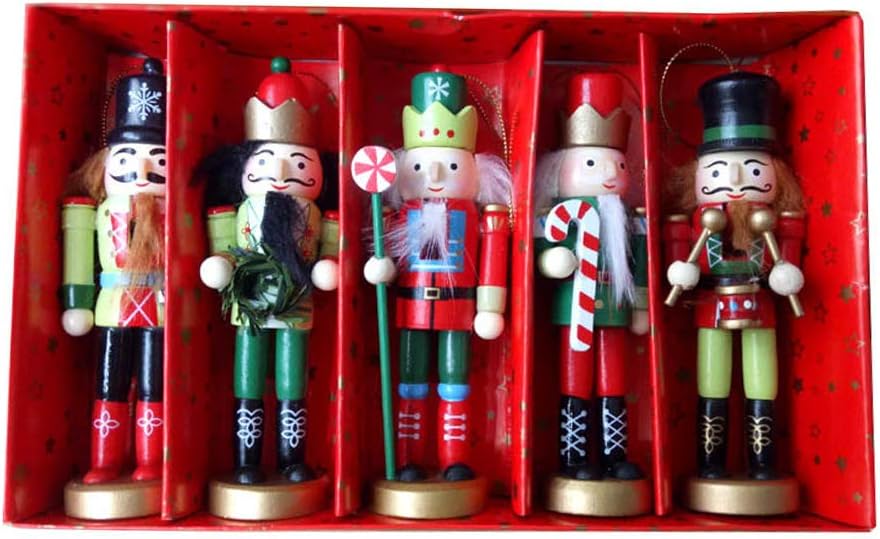 Nutcrackers - BlueSpace Christmas Nutcracker Ornaments Set Wooden Nutcrackers Hanging Decorations for Christmas Tree Figures Puppet Gifts(5'',Set of 5pcs)