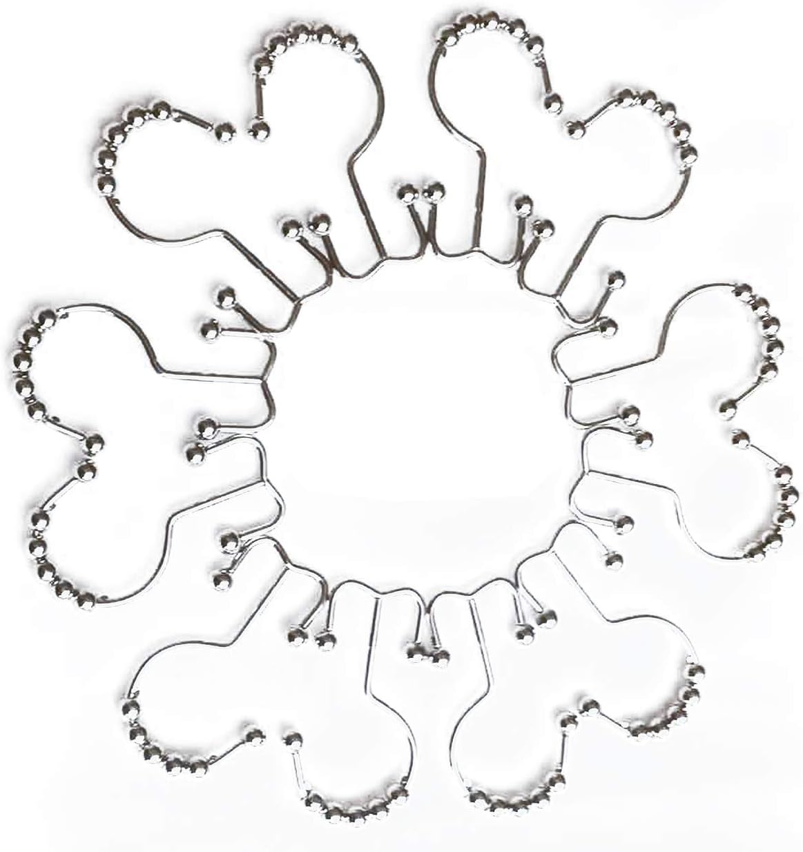 Mrs Awesome Double Glide Shower Curtain Rings Hooks - Rust Proof Polished Nickel Steel Durable Rollers, 12 Piece Set