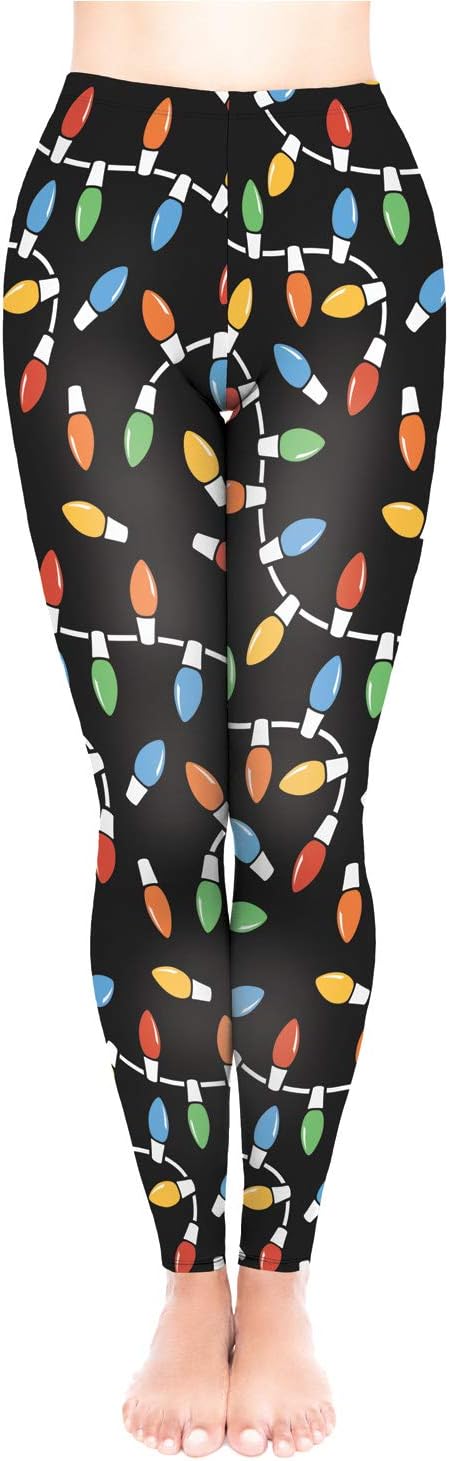 Qpout Women's Christmas leggings, Stretchy Yoga Leggings Christmas Lights Ugly Christmas Sweater Party Tights for Christmas Party Decoration Supplies Favour