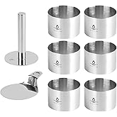 Hilsita 8 Pcs Cake Ring Molds, Seamless Stainless Steel Cake Cutter For Baking, 3 inch Cooking Rings with Pusher & Lifter, De