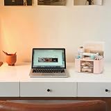 RISEMART Desk Organiser with 2 Drawers Pink 19.5x14x10cm Pen Holder Notebook view 6