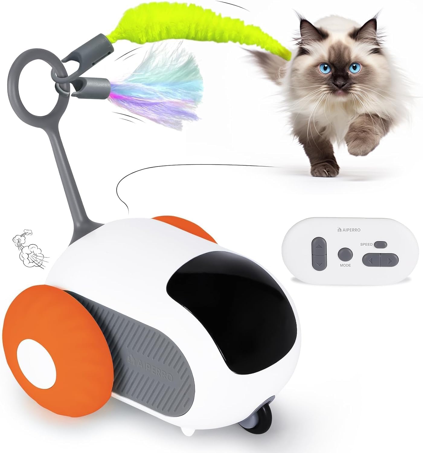 Pipihome Cat Toys Interactive Cat Toy for Indoor Cats, Turbo Tail 2.0 Automatic Cat Toy, Smart Car Electric Cat Toy, Cat Self-Happiness Toy Remote Control Irregular Moving Toys for Cats