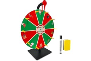 iobiotio Christmas Spinning Prize Wheel, 12 inch Prize Wheel-Spinning with Stand, 10 Slots Color Tabletop Roulette Spinner for Carnival Party, Heavy Duty Base, Easy Assembly, Include Marker & Eraser,