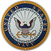 Tags America United States Navy Logo Metal Sign, 12 Inch Round Embossed Aluminum Emblem, US Military Service Branch Wall Decor