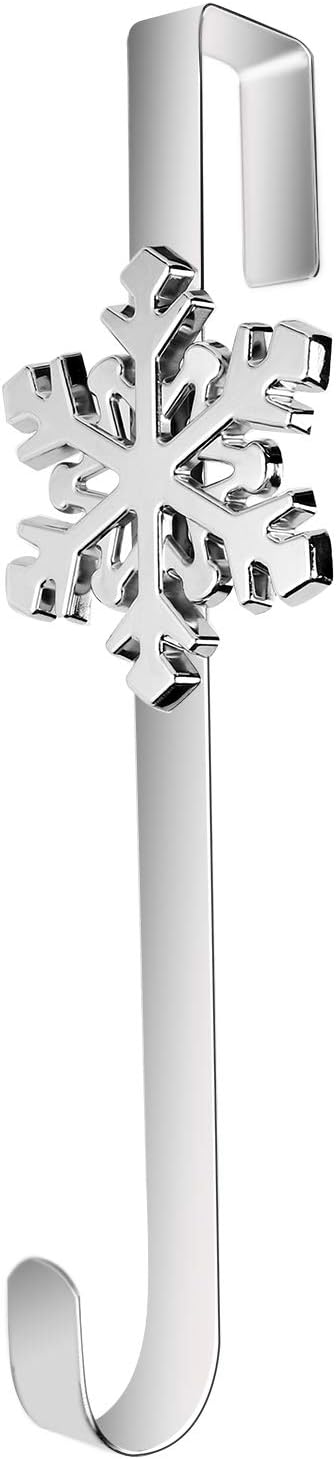 Wreath Hangers - URATOT Christmas Silver Metal Wreath Hanger 14.5 Inches Wreath Hook with Snowflake Interchangeable Icons for Front Door Heavy Duty Wreath Holder for Wreath Christmas Decorations