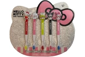 SANRIO Hello Kitty and Friends Toothbrush Collection Set of 5 Characters Include: - Hello Kitty - Cinnamoroll - Keroppi - Kuromi - My Melody