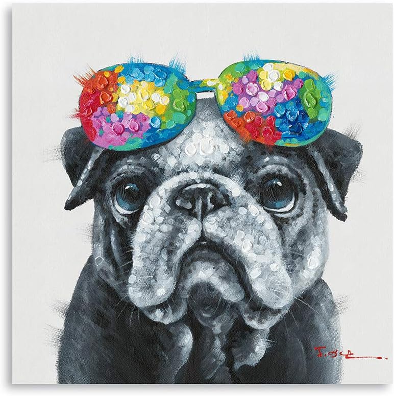 Amazon Com B Blingbling Dog Wall Decor For Bedroom Masculine Pug With Colorful Dots Sunglasses Bathroom Pictures Wall Decor Decorations For Bedroom 24 X24 X1 Panel Posters Prints