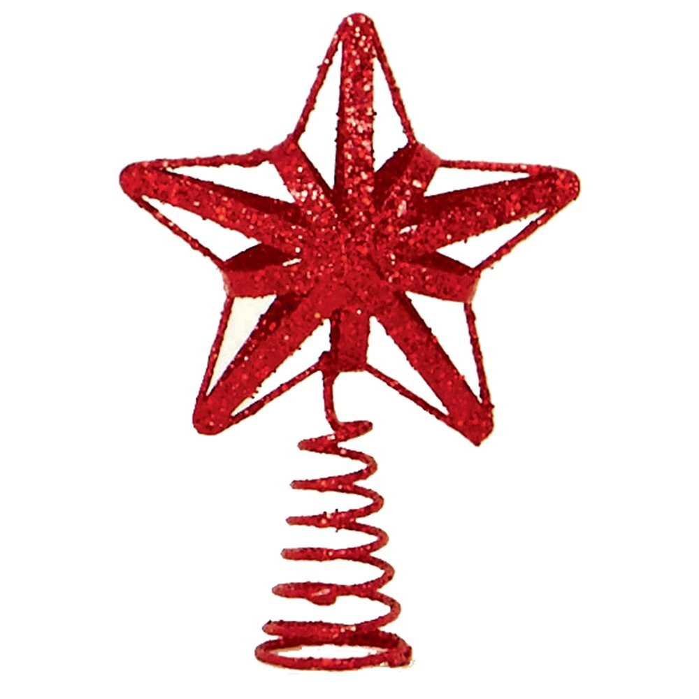 Christmas Decoration Tree Topper 13cm Glitter Star Red Amazon.co.uk