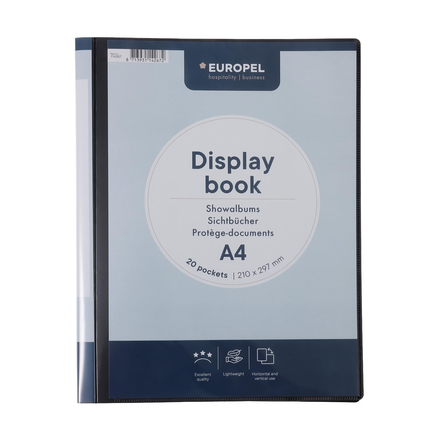 EUROPEL Presentation Front View Display Book (20 Transparent Pockets) | A4 Front Page Portfolio & Project Display Folder for Meetings & Conferences| Poly Clear Pocket Folder | Black, 114267