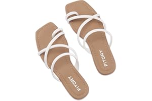 FITORY Women's Slide Sandals Flat Toe Ring Thongs with Cross Strap for Summer Size