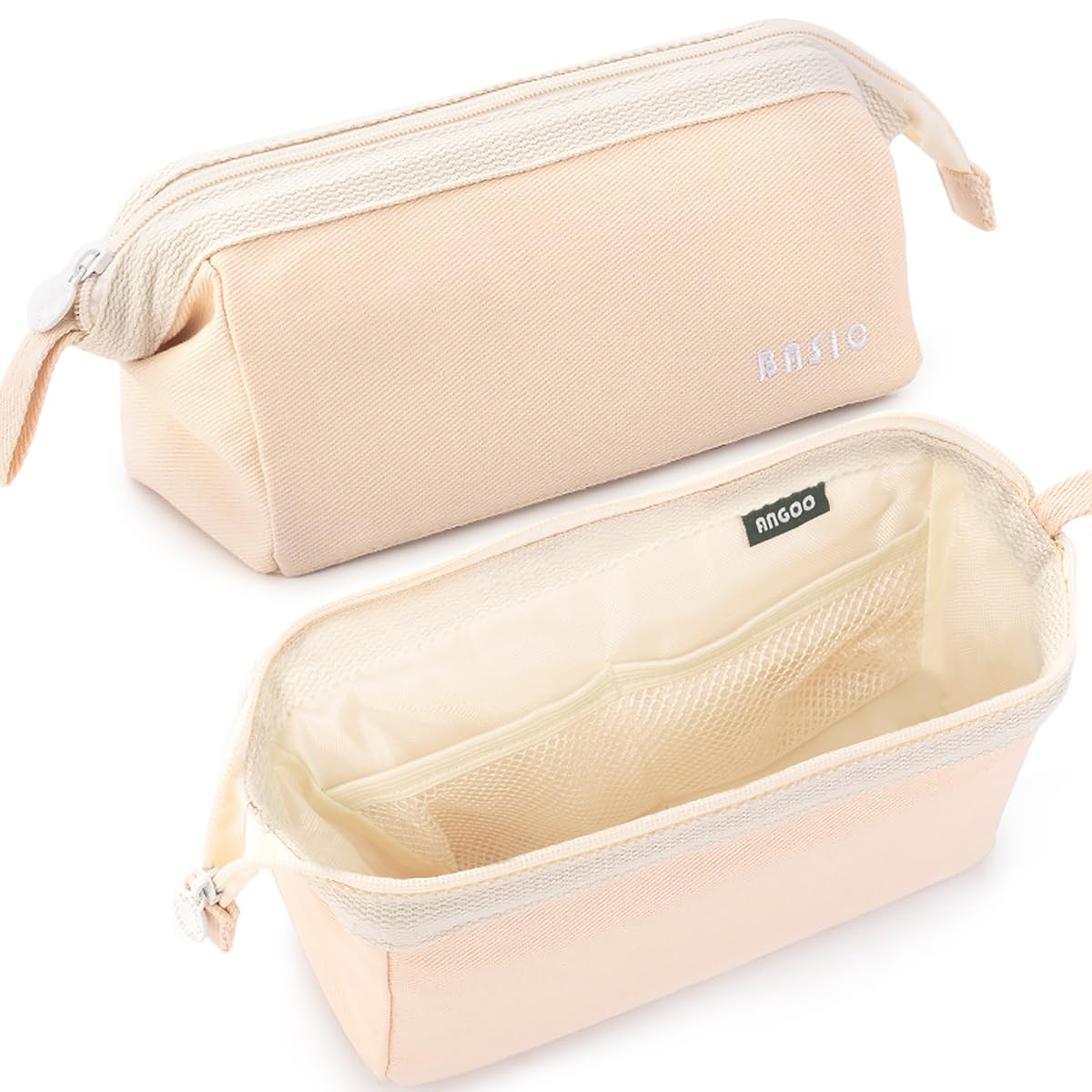 Pencil Case Large Capacity, Wide Opening Pencil Case with Handle Zipper for Girls Boys Men Women, Portable Pencil Pen Bag Pouch Stationery Storage Organizer for School Office College Students (Beige)