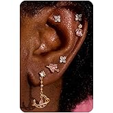 Krfy Sterling Silver Post Earrings for Women - Hypoallergenic 14K Gold Plated Cartilage Earrings Dainty Stud Hoop Dangle Chain Gold Plated Jewelry For Women