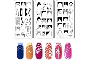 PH PandaHall 3pcs French Nail Art Stamping Plates - Wave Stripes & Stainless Steel Nail Image Plates for Salon Manicure