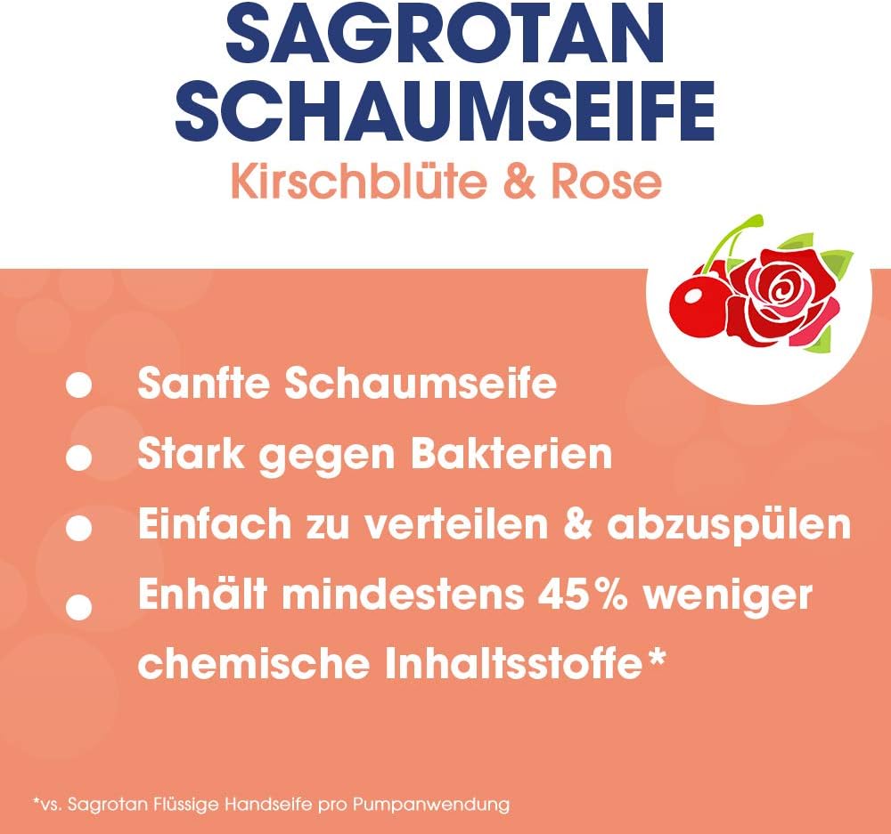 Sagrotan Velvet Foam Soap Cherry Blossom & Rose - Antibacterial Foam Soap - 1 x 250ml Soap Dispenser - Image 4