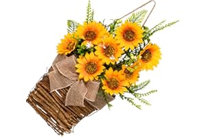 Generic Summer Sunflower Door Wreath with Basket, Front Door Hanging Floral Decor for Home and Office,