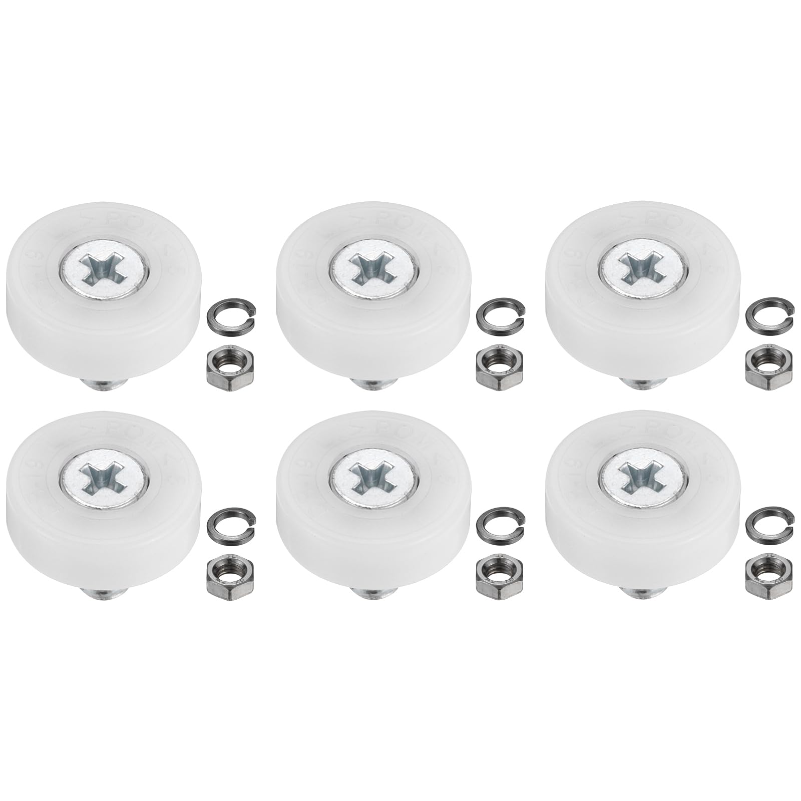 PATIKIL 19mm Drawer Rollers, 6 Set Nylon Positioning Pulleys Small Drawer Pulley Replacement Wheel with Spring Washer and Nut for File Cabinet Slides, White