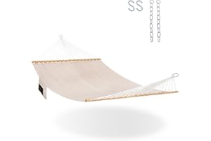Lazy Daze Hammocks 11 FT Double Outside Hammock Quick Dry Olefin Fabric Hammock with Spreader Bar & Side Pocket for Outdoor Poolside Backyard 450 lbs Capacity, Beige