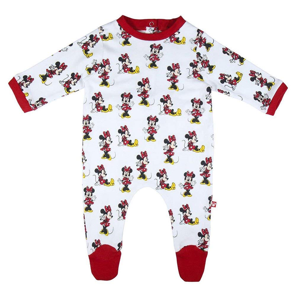 CERDÁ LIFE'S LITTLE MOMENTS Baby Girls 2200006142_T06M-C50 Minnie Baby Cotton Romper - Official Disney License, Blanco, 6 Months