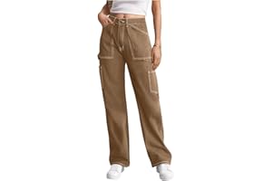 LEPUNUO Cargo Pants Women High Waisted Wide Leg Casual Pants Baggy Stretchy Trousers Y2K Streetwear with 6 Pockets