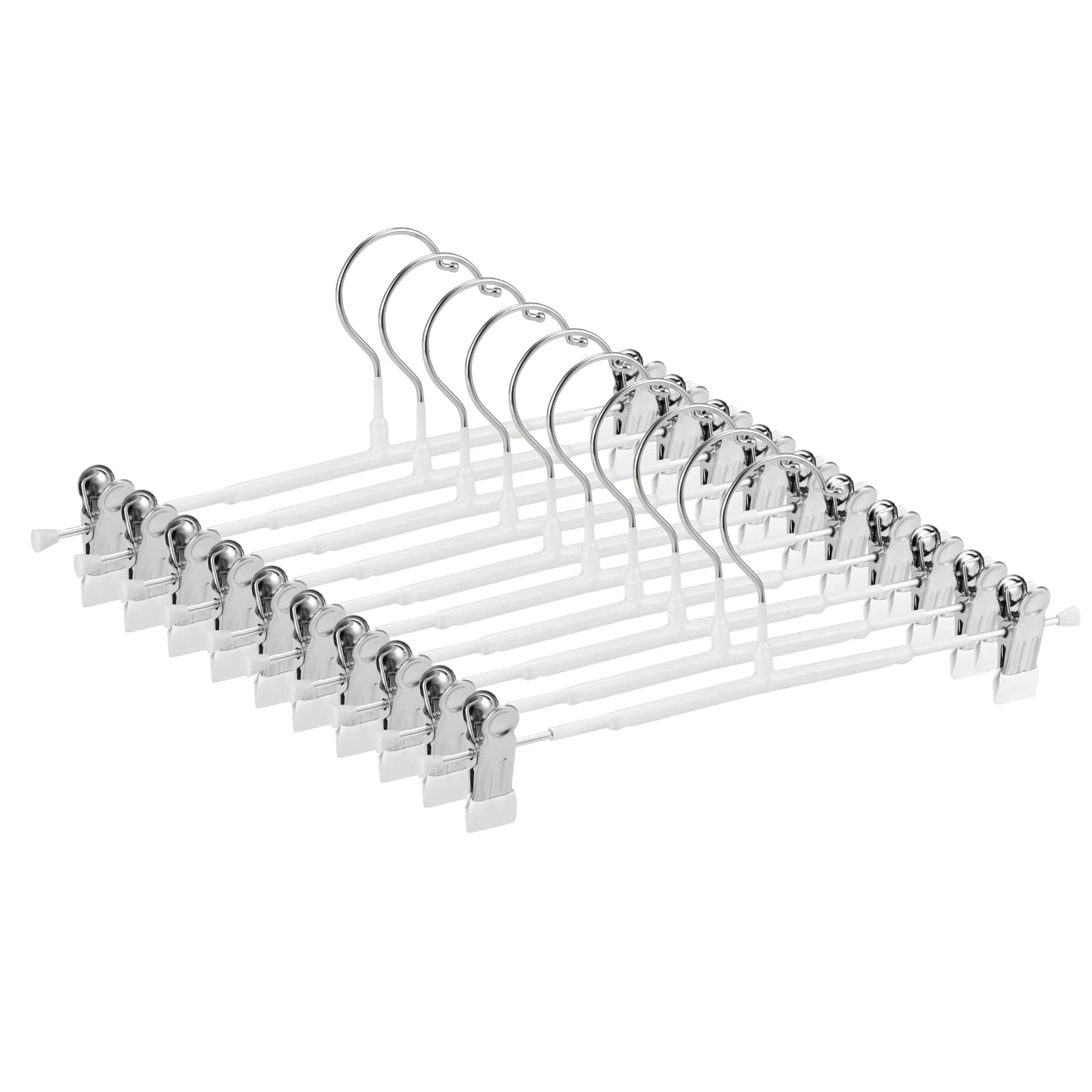 GUANJUNE Thin Trouser Hangers - Non-Slip Pant Hangers with Adjustable Clips, Space Saving for Clothes, Skirt, Jeans, Coat (White, 10)