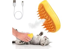 FESTIKIT 3-in-1 Self-Cleaning Massaging Brush for Cats and Dogs - Multifunctional Steam Brush for Removing Tangled and Loose Hair (Yellow)