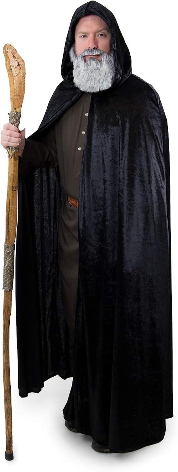 Little Adventures Deluxe Velvet Adult Cloak Cape with Lined Hood (Black): Clothing