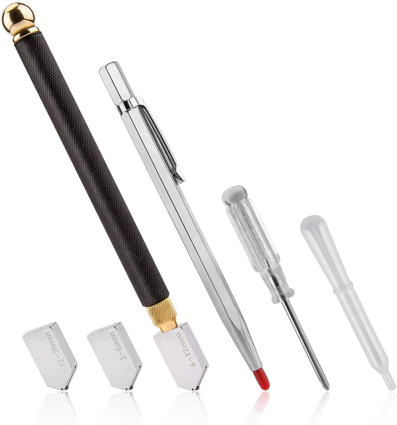 Glass Cutter Professional 2mm-20mm Oil Feed Glass Cutting Tool for Mirror Glass Ceramic Tile Cutting with 2 Bonus Blades and Glass Cutting Pen and Oil Dropper and Screwdriver.
