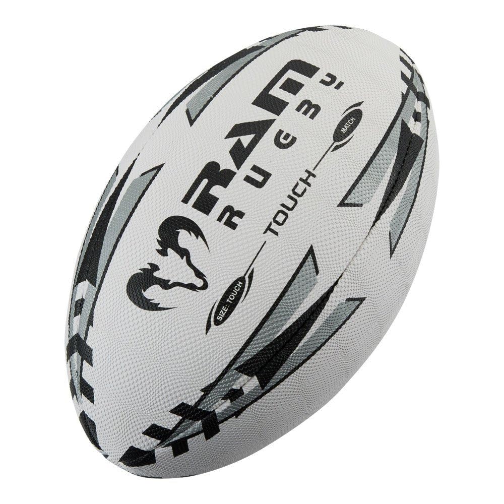 Ram Rugby Touch Tag Rugby Ball | Colour - Silver | Hand-stitched, 4 Ply Polycotton And Rubber Laminate | Touch Pro Grip For Handling