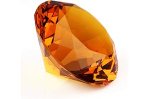 Zoogamo 4” / 100 mm Amber Diamond Shaped Glass Crystal Paperweight – Home Office Decor & Valentine's Day Gift Wedding Favors Centerpieces Decoration with Gift Box
