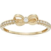 Amazon Essentials 10K Gold Dainty Bow Ring set with Round Cut Infinite Elements Zirconia