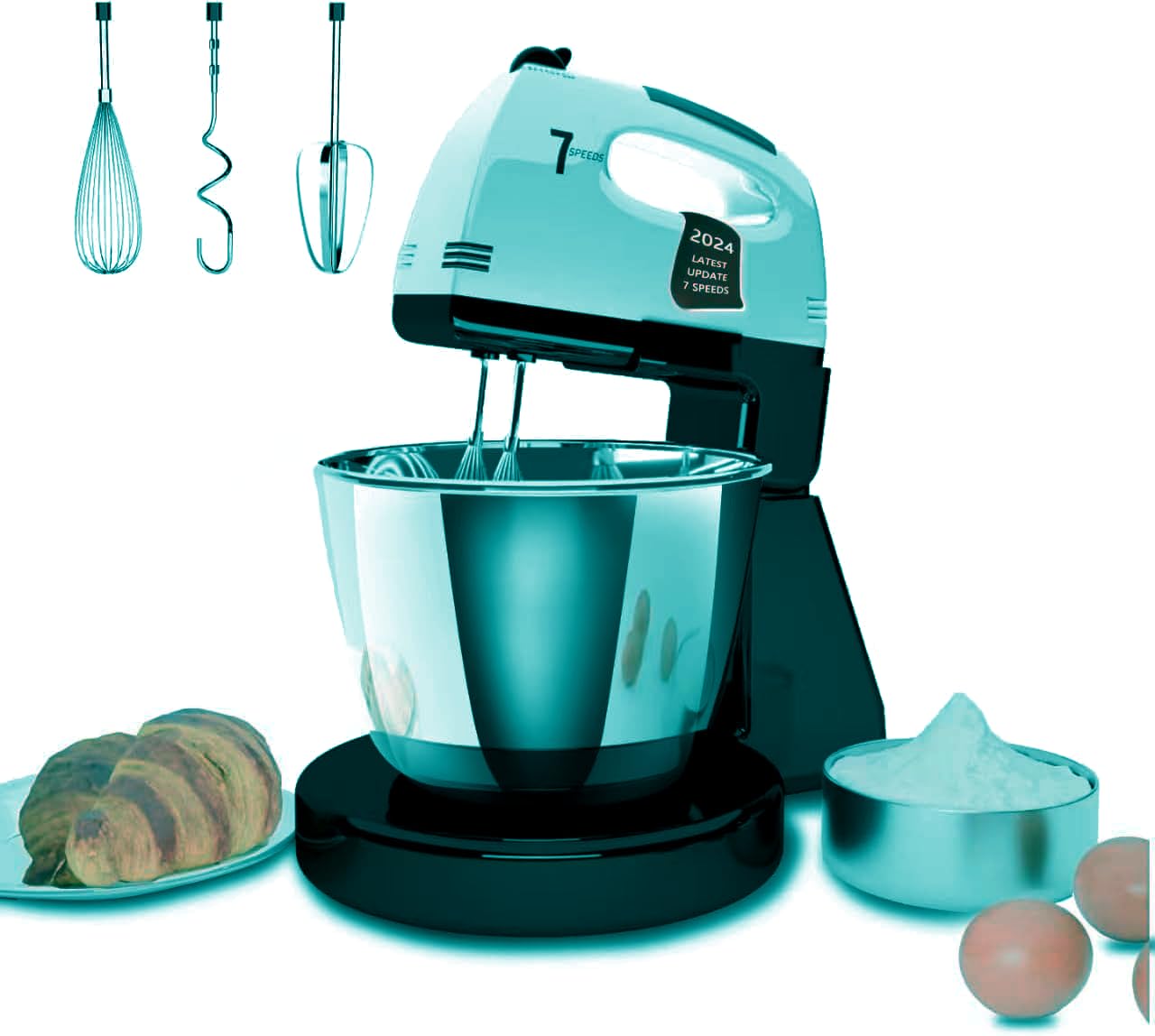 Photo 1 of Stand Mixers, 7 Speeds With 3QT Stainless Steel Bowl, Stand and Hand Mixer with Dough Hook, Whisk, Mixing Beater for Baking, Cake, Cookie, Kneading (TE1)