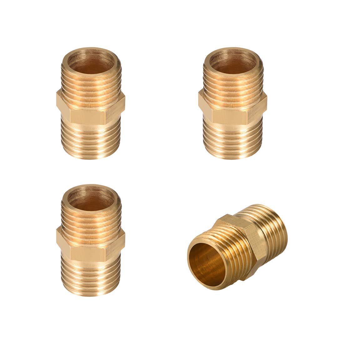 sourcing map Brass Male to Male Straight Pipe Hex Fitting G1/4 x G1/4 Male Thread Connector 4pcs