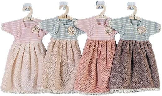 Amazon Yixintech ぶら下げハンドタオル 厚くサンゴフリース 洋服タオル 吸水速乾 タオル 可愛い ドレスタオル ハンドタオル ワンピース 柔らか ふんわり キッチン皿拭き布 保育園 幼稚園ギフト 4個セット ハンドタオル ホーム キッチン オンライン通販