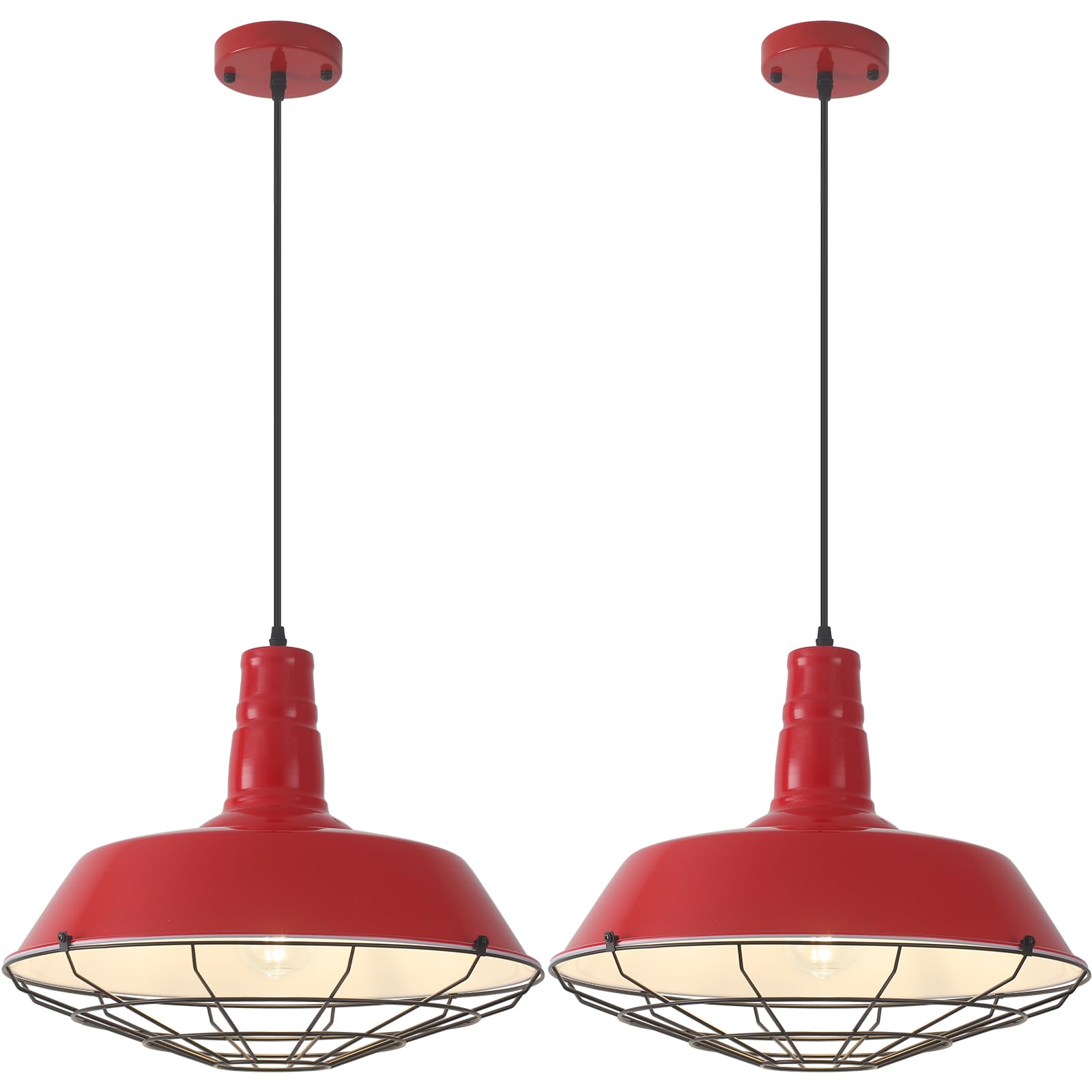 Photo 1 of HOLOHATAL Red Large Pendant Lights Kitchen Island, 18.1 Inch Farmhouse Pendant Light, Industrial Pendant Light with Wire Cage, Kitchen Cage Light 2 Pack, Island Pendant Lights for Kitchen Dining Room