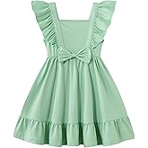 LIFAky Toddler Girl Dress Flutter Ruffle Sleeveless Square Neck Bow Summer Boho Swing Dresses 2-6T