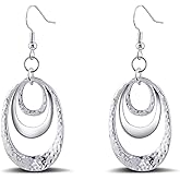 Teppdfann Boho Three Oval Drop Dangle Earrings Silver Earrings for Women Trendy Two Tone Bohemian Jewelry for Thanksgiving and Christmas Gifts