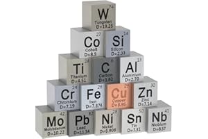 GALLANT METALS 15 Piece Metal Element Cubes - Density Cube Set for a Periodic Table of Elements Collection - Pure Tungsten Cube, Titanium, Niobium, Aluminum, Iron, Copper, Chromium, + 9 More (.39 inch/10 mm)