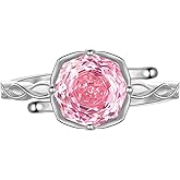Aurora Tears Birthstone Rose Ring - 925 Sterling Silver Rose Cut Cubic Zirconia Flower Adjustable Ring Anniversary Engagement Promise Ring Birthday Jewelry Gift for Women Wife Mom Daughter