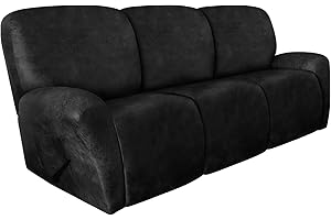 molasofa Recliner Sofa Covers - 8 Pieces Stretch Large Couch Covers for 3 Seats Reclining Slipcovers Soft Jacquard Pattern Furniture Protector with Elastic Bottom (Black)