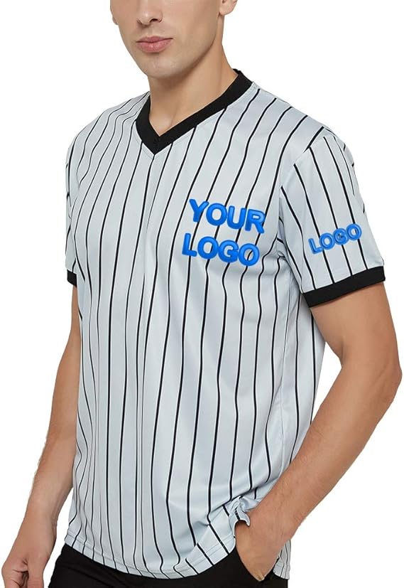TopTie Custom Basketball Referee Jersey, Personalized Men's Grey Shirt with Black Pinstripes