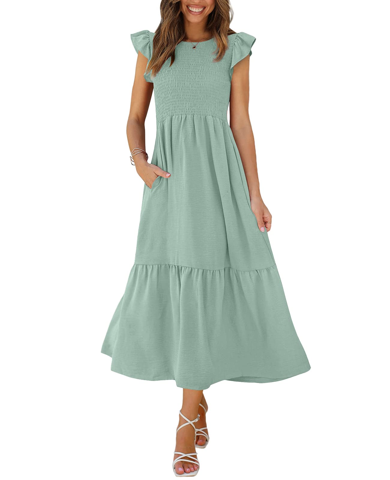 Photo 1 of OFEEFAN Casual Dress Summer Maxi Dress Spring Dresses 2025 Easter Dress Sage Green Dress M